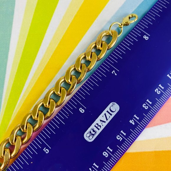 Chunky Gold-Tone curb link unisex Bracelet 8" and adjustable hip hop - Picture 2 of 3